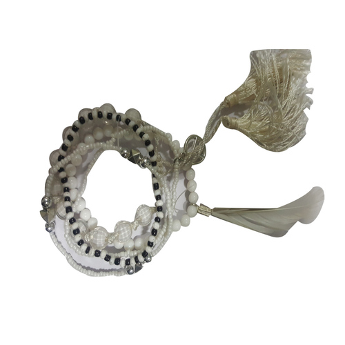 White Tussle and Glass Beads Bracelet
