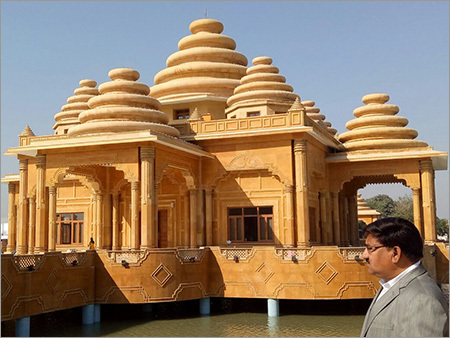 Designer Carved Sandstone Temple - Hand-Carved Sandstone, Variable Size, Beige | Intricate Details, Weather Resistant, Customizable Design