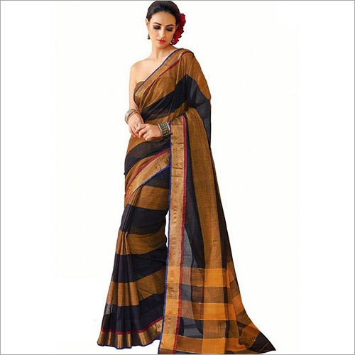 Printed Black Cotton Saree