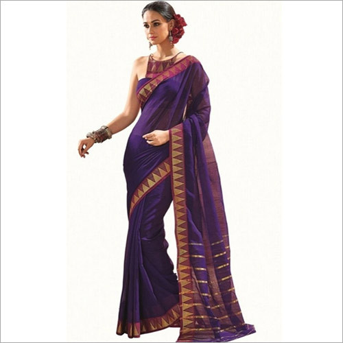 Plain Purple Color Cotton Saree