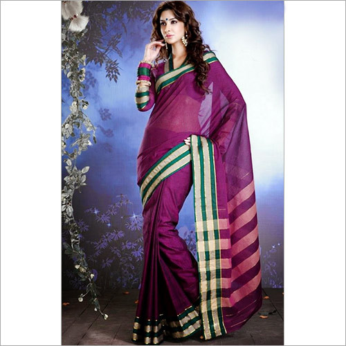 Plain Purple Cotton Saree