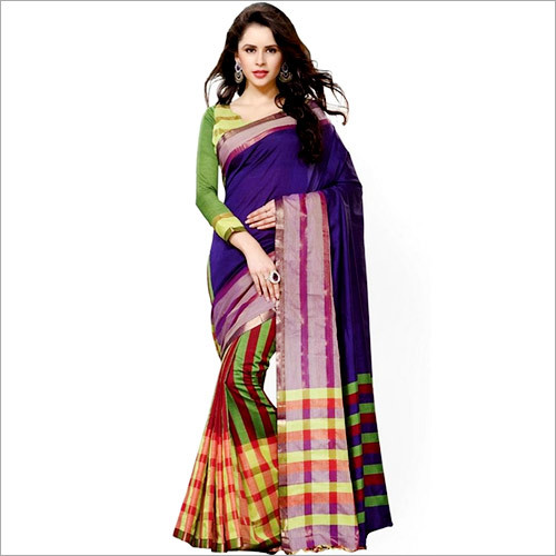 Women Wear Purple Printed Cotton Saree