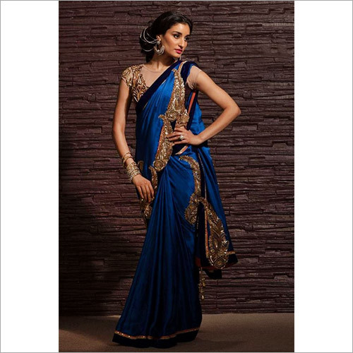 Blue Color Cotton Silk Saree - Embroidered Design with Stone Work | Comfortable Cotton Silk Fabric for All Seasons