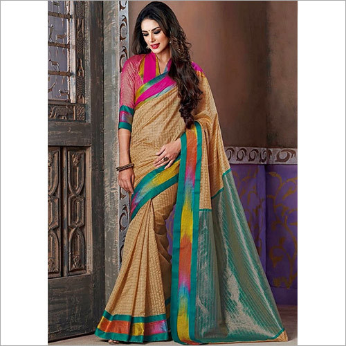 Printed Cream Color Cotton Silk Saree