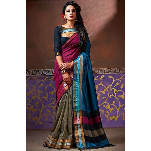 Designer Multi Color Cotton Silk Saree - Cotton Blend Fabric, Printed Pattern, Zari Work | High Comfort, Softness, Trendy Appeal