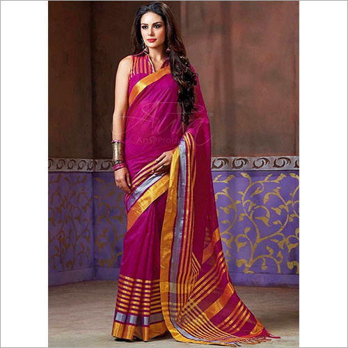 Printed Magenta Color Cotton Silk Saree