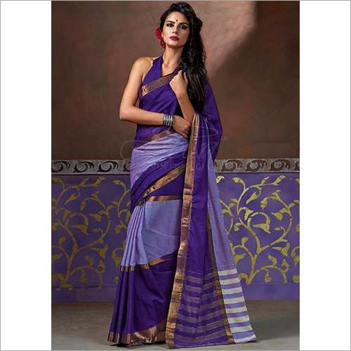 Knitted Purple Color Cotton Silk Saree