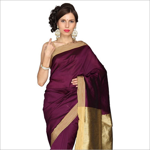 Plain Purple Cotton Silk Saree