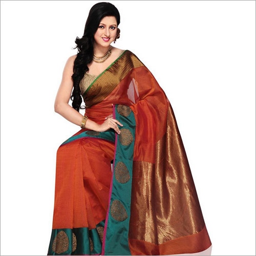 Plain Red Cotton Silk Saree