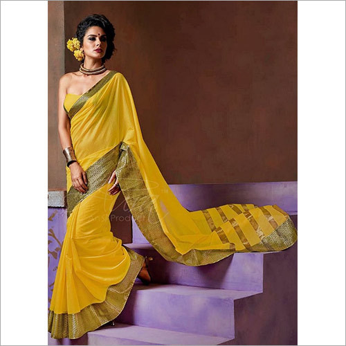 Plain Yellow Cotton Silk Saree