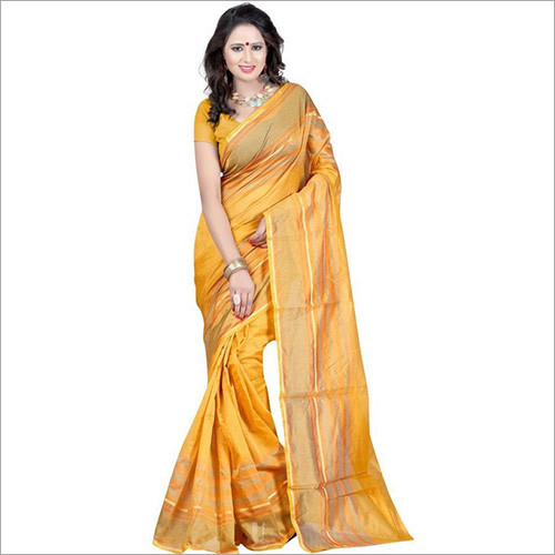 Women Wear Yellow Plain Cotton Silk Saree