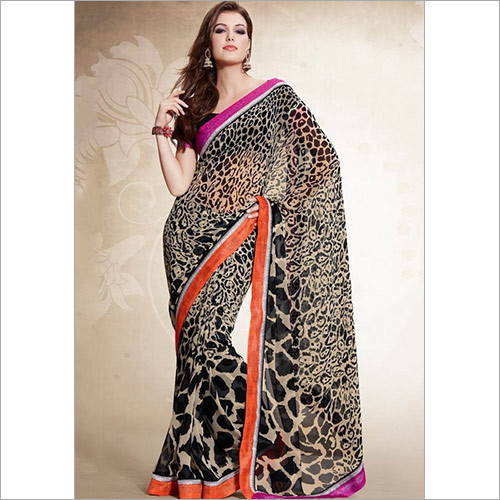 Beige Printed Saree - Georgette Fabric, Elegant Zari Work | Ideal for All Seasons, Versatile Styles