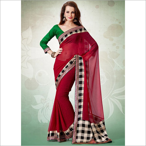 Georgette Maroon Printed Saree