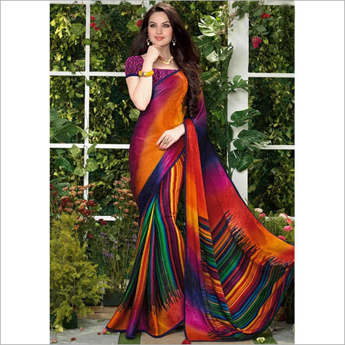 Georgette Multi Colour Abstract Print Printed Saree