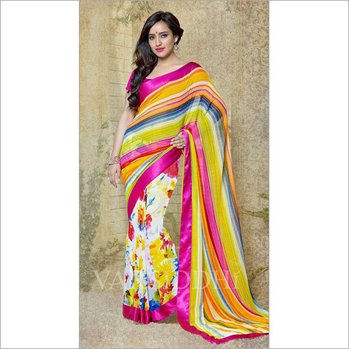 Women Wear Multicolor Georgette Printed Saree