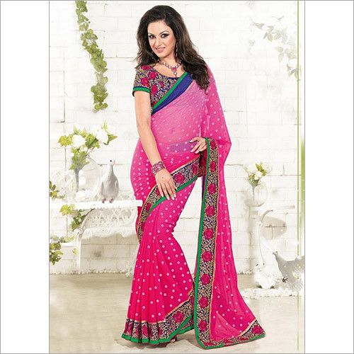 Georgette Stylish Pink Polka Printed Saree