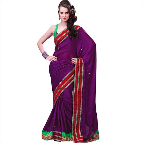 Plain Fabulous Purple Faux Crepe Saree