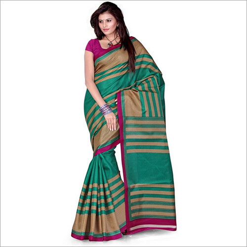 Printed Green Art Crepe Saree