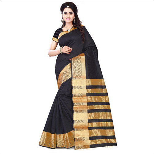 Black Art Silk Saree - Premium Quality Fabric, Embroidered Resam Work, Elegant Banarsi Style, Perfect for All Seasons