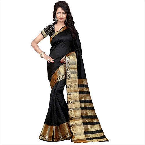 Art Silk Black Designer Banarasi Saree With Blouse Piece