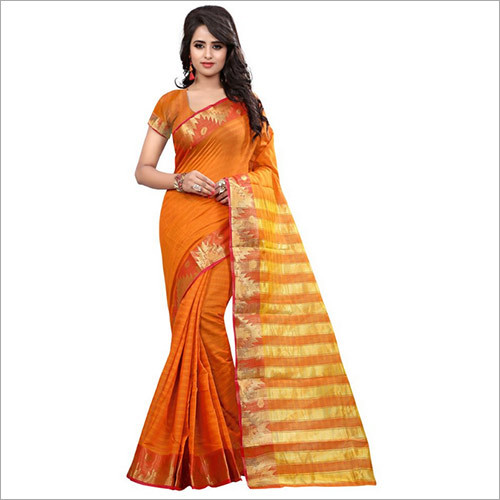 Art Silk Designer Orange Banarasi Saree With Blouse Piece