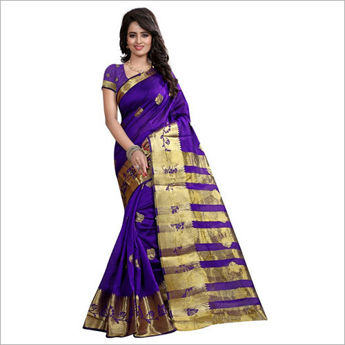 Art Silk Designer Purple Banarasi Saree With Blouse Piece