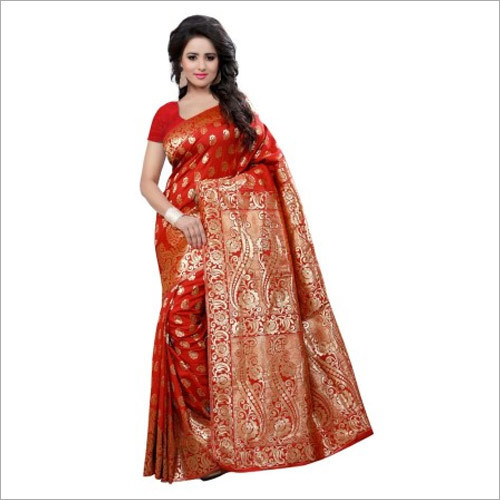 Art Silk Red Colour Saree With Blouse Piece