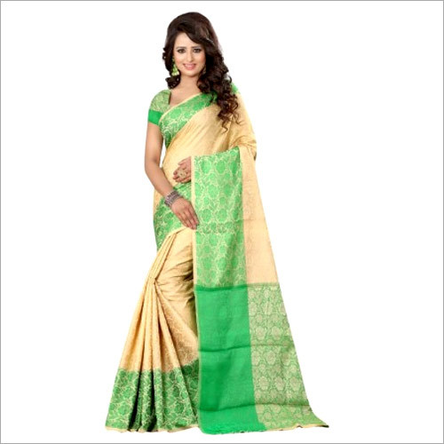 Embroidered Traditional Wear Beige Banarasi Silk Saree With Blouse