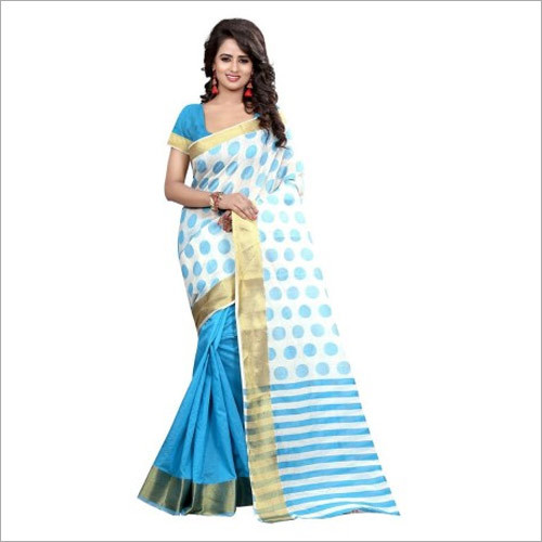 Traditional Wear Banarasi Silk Saree - Art Silk Fabric, Blue & Off White Color | Elegant Resam Embroidery, Soft Touch, Multi-Season Wear