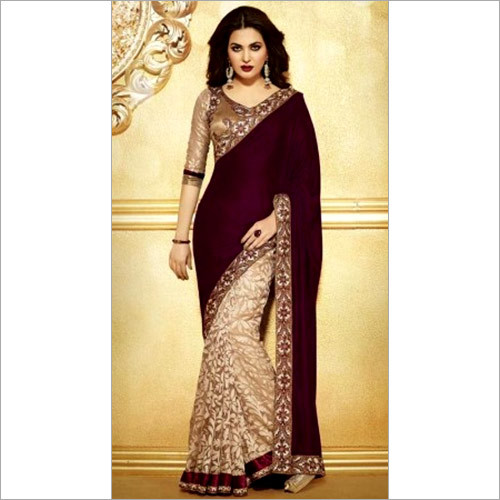 Embroidered Designer Bridal Ethnic Velvet Brasso Wedding Saree