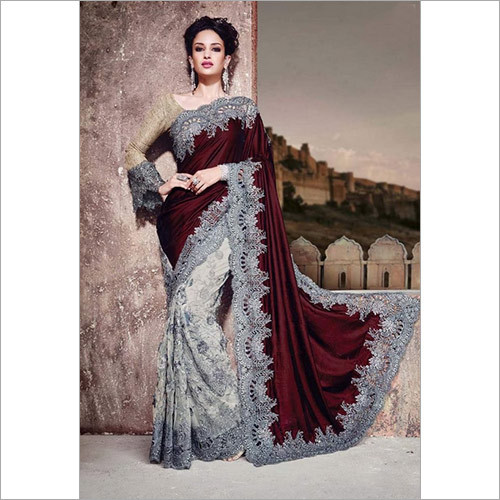 Velvet Maroon Wedding Saree