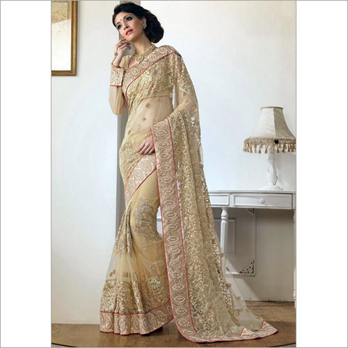 Velvet Cream Net Designer Wedding Saree