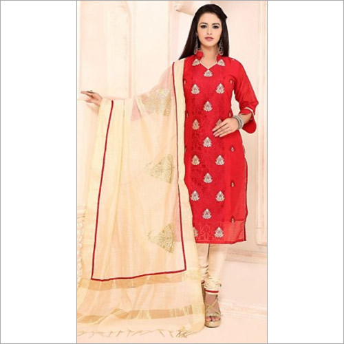 Benignant Red Cotton Churidar Suit - Embroidered Full Sleeves Design | Anti-Wrinkle, Washable, Non-Toxic, Party-Ready Elegance