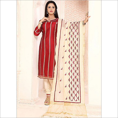 Colourful Maroon Chanderi Cotton Churidar Suit Decoration Material: Cloths