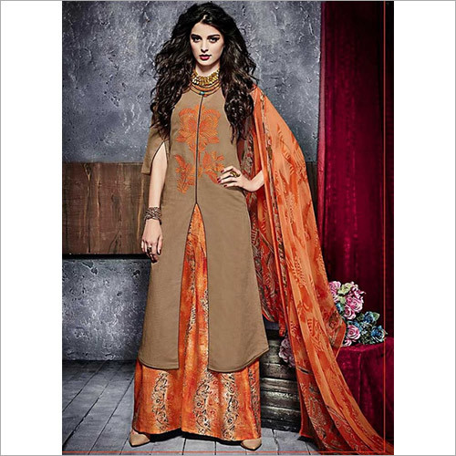 Gleeful Brown Cotton Palazzo Churidar Suit - Cotton, Full Sleeves, Brown | Anti-Wrinkle, Non-Toxic, Waterproof, Customizable Designs