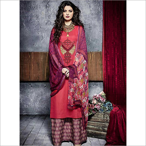 Hegemonic Red Cotton Palazzo Churidar Suit Decoration Material: Cloths