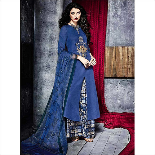Nailing Blue Cotton Palazzo Churidar Suit Decoration Material: Cloths