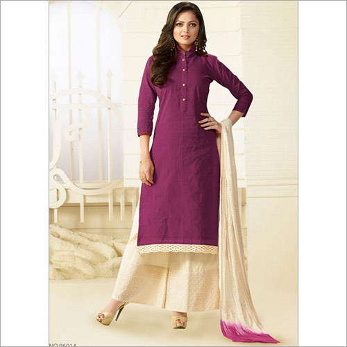 Qualified Purple Cotton Palazzo Churidar Suit Decoration Material: Laces