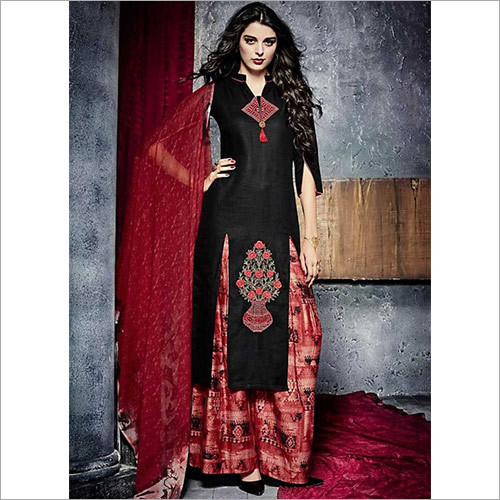 Sincere Black Cotton Palazzo Churidar Suit Decoration Material: Cloths