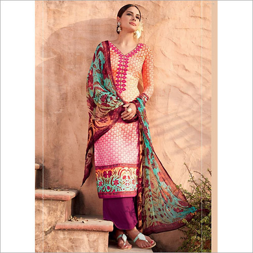 Solemn Multi Shaded Cotton Silk Palazzo Churidar Suit Decoration Material: Paint