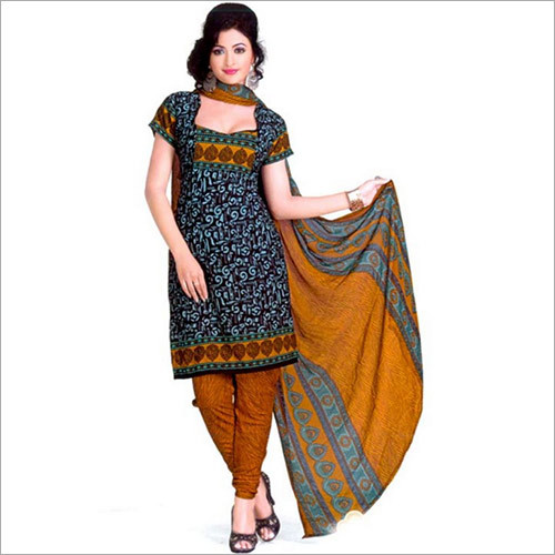 Black Synthetic Unstitched Churidar Kameez With Dupatta Decoration Material: Paint