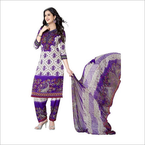 Purple Synthetic Chudidar and Patiyala Dress Materials - Elegant Printed Design, Anti-Wrinkle and Quick Dry Features, Full Sleeves, All-Season Wear