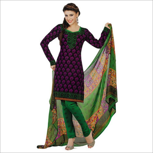 Salwar Studio - Synthetic Unstitched Churidar, Magenta & Green Printed Design | Anti UV, Quick Dry, Non Toxic, All Season, Elegant Style