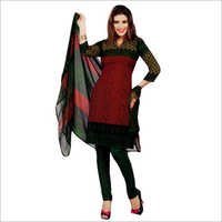 Studio Red & Green Synthetic Printed Unstitched Churidar Kameez With Dupatta