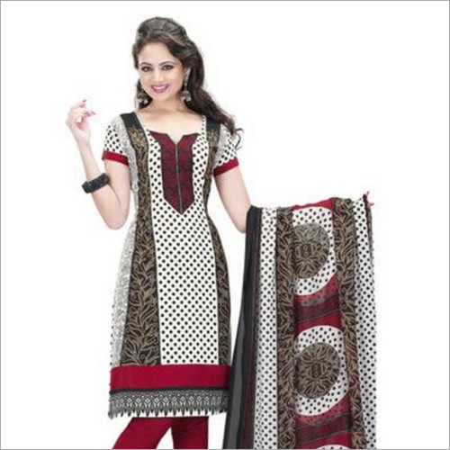 White & Black Pattern Synthetic Chudidar And Patiyala Dress Materials - Elegant Formal Wear, Anti UV & Anti Wrinkle | Smooth Texture, Lightweight, Quick Dry, Washable, Water Proof, Printed Design, Short Sleeves