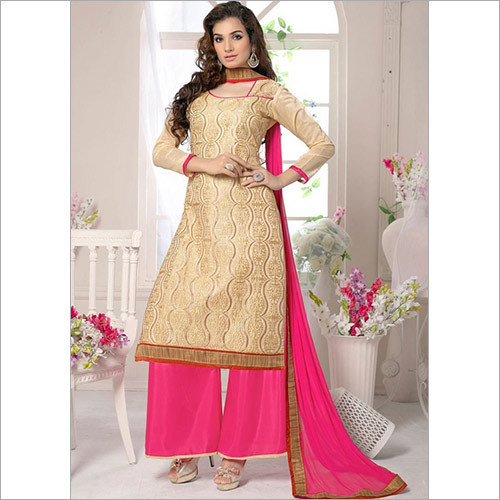 Charismatic Cream Chanderi Cotton Palazzo Suit Decoration Material: Laces