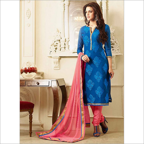 Chanderi Cotton Churidar Suit Cherubic Blue Decoration Material: Cloths