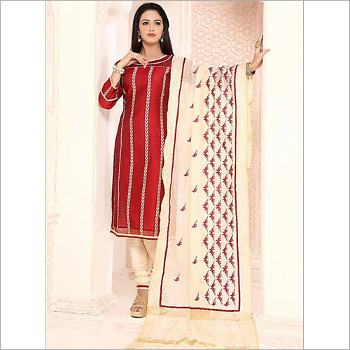 Colourful Maroon Chanderi Cotton Churidar Suit - Cotton Various Sizes Maroon with Embroidered Design | Anti-UV Anti-Wrinkle Quick Dry Washable Waterproof Non-Toxic