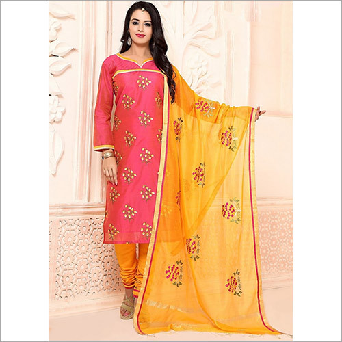 Genuine Red Chanderi Cotton Churidar Suit Decoration Material: Cloths