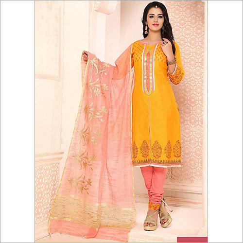 Grandiose Gold Chanderi Cotton Churidar Suit Decoration Material: Cloths